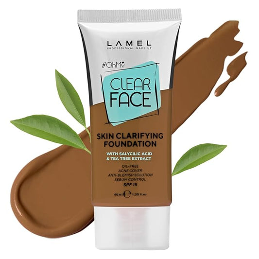 Lamel- Oh my Clear Face Foundation- SPF15-408 Golden | Contains tea tree extract and salicylic acid |Controls sebum production |Anti-blemish formula |SPF 15 |Oil free foundation | 40ml-VivaGrace Women