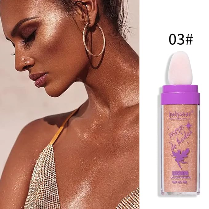 AKARY Shimmer Highlighter Powder, Fairy Polvo De Hadas Highlighter Powder & Blush Stick, Instant Glow Luminizer Duo, Glitter Body Face Hair High Gloss Stick, Sparkle Smudge-Proof Highlighter Stick Party Makeup (B-#03)-VivaGrace Women
