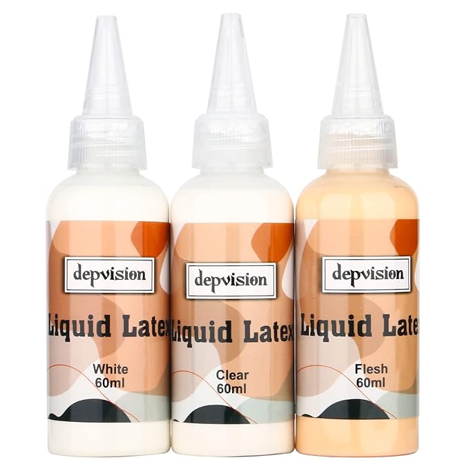 Depvision Liquid Latex 3 Colors Set White Fresh Clear Color For Special Effects Wound Waterproof Professional Makeup Artist Skin Illustrator SFX Monster Zombie (60ml * 3 color)-VivaGrace Women