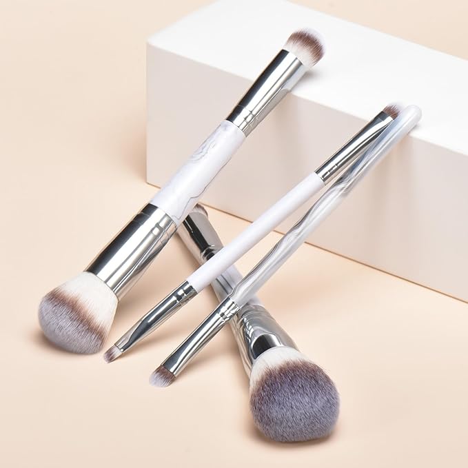 4 pcs makeup brushes, double head makeup brush set, loose powder powder blusher foundation make-up concealer eye shadow eyebrow brush, multi-purpose makeup tools-VivaGrace Women
