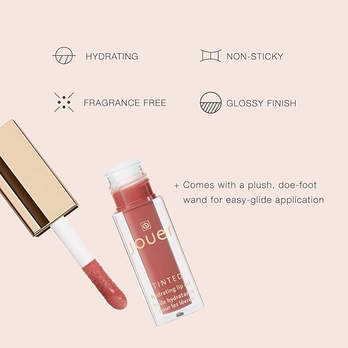 Jouer Essential Tinted Hydrating Lip Oil Gloss – Moisturizing Dry Lip Treatment Serum - Fragrance Free Tinted Lip Oil - Jojoba Seed Oil and Apricot Oil Formula-VivaGrace Women