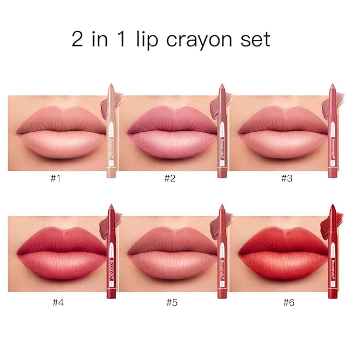 ibcccndc 6PCS Lip Liner and Lipstick Set - High Pigmented Creamy Matte Lip Liner Pencil Set for Girls and Women, Lip Makeup Gift Sets - Includes Nude and Red Lip Liners, Waterproof Formula (A)-VivaGrace Women