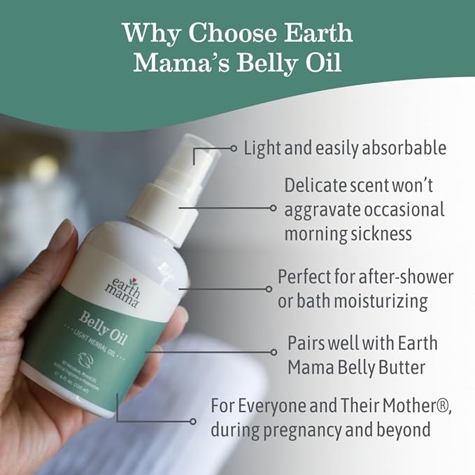 Earth Mama Belly Oil for Dry Skin | Calendula Skin Care Moisturizer Oil to Encourage Natural Elasticity and Help Prevent Stretch Marks During Pregnancy and Postpartum, 4-Fluid Ounce-VivaGrace Women