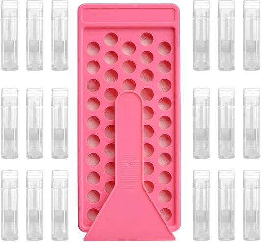 50 Lip Balm Container Kit with Filling Tray and Spatula, Round Tube Refillable Empty Tube 3 Colors, 0.15 oz, BPA Free, for DIY Homemade Lipstick Lipstick (50 translucent kits,)-VivaGrace Women