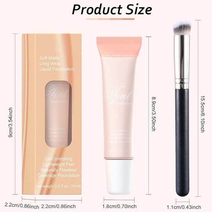 2 Pack Liquid Foundation Cream with Foundation Brush for Face Makeup,Durable Full Coverage Matte Concealer Make Up,Oil Control & Waterproof Base Primer -1 Fl.Oz (#01)-VivaGrace Women