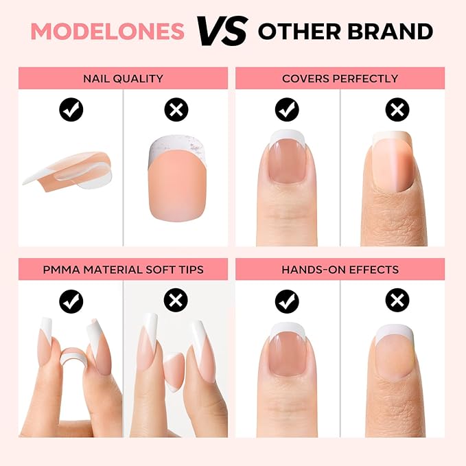 modelones French Tip Press on Nails, 150Pcs Extra Short Square Fake Nails with Nail Box, Deep Nude Gel Nail Tips for Women, Soft Glue-On Nails for Natural Salon Look, DIY Nail Art (15 Sizes)-VivaGrace Women