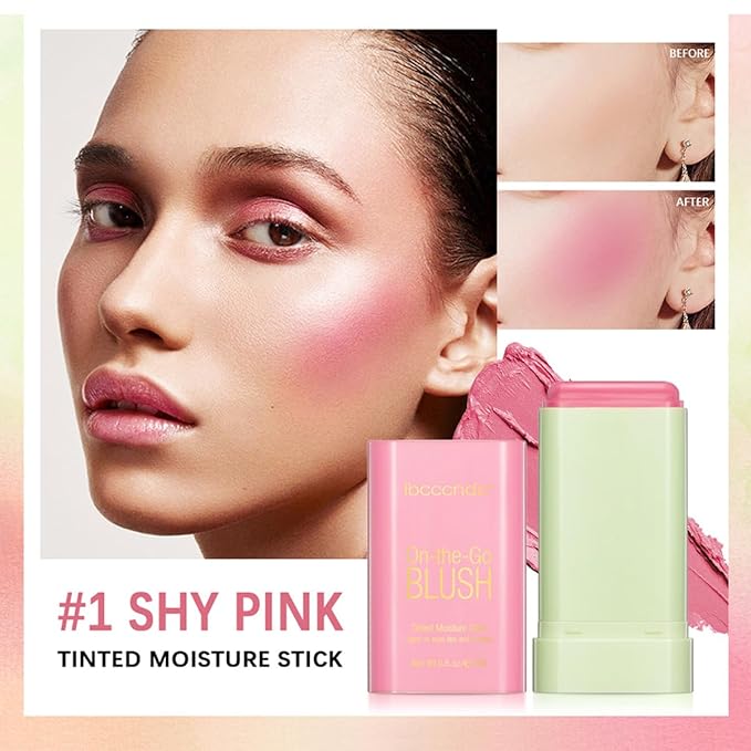 Multi-Use Makeup Blush Stick,Cream Blush Stick,Solid Moisturizer Stick,Waterproof Natural Nude Makeup,Tinted Solid Moisturizer Stick for Eyes Lips Cheek (1#Shy Pink)-VivaGrace Women