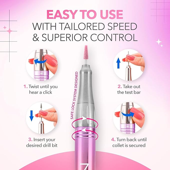 M Mase- Professional Nail Drill Machine - Coreless 2-in-1 Nail File - Electric, Cordless, 35000 RPM, HD Display - Electric Nail Drill for Professional & Home Use (Black)-VivaGrace Women