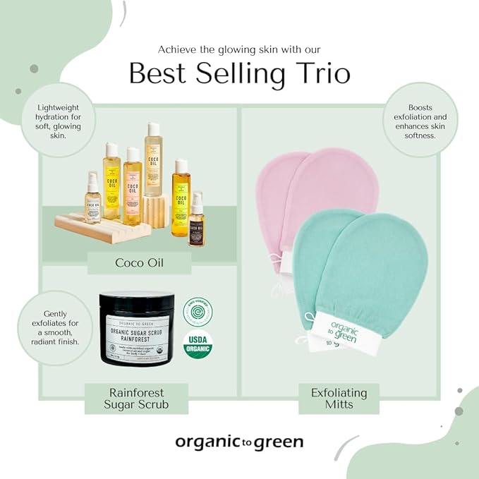 Organic to Green Premium Exfoliating Mitt for Body (2pc) – 100% Vegan Viscose Traditional Body Scrub Washcloth – Body Exfoliator (Green)-VivaGrace Women
