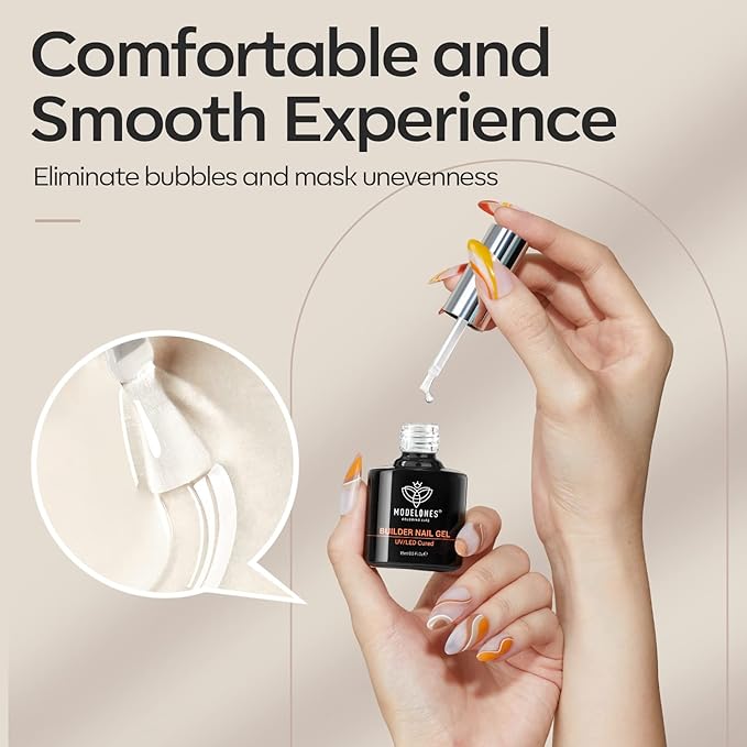 modelones Builder Nail Gel, 7-in-One Clear Builder for Nails, LED Lamp Cured Color Rubber Base Gel Polish Coat Strengthener Thickening Extension Rhinestone Glue in a Bottle for DIY Home Salon Gifts-VivaGrace Women