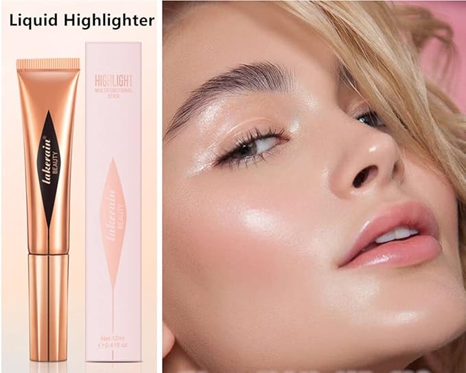 Go Ho Liquid Highlighter Wand,White Pink Highlighter Makeup Stick with Cushion Applicator,Smooth Creamy Liquid Highlighter Blendable Glowing Face Illuminator Contouring Makeup,03# Highlighter Makeup-VivaGrace Women