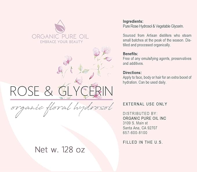 Rosewater Glycerin Mist Toner Bulk Spray Facial Body Floral Cleanser Pure Rose Hydrosol and Vegetable Glycerine Moisturizing Cleansing Toning Mix for Face Skin Hair Body (128 Ounces / 1 Gallon)-VivaGrace Women