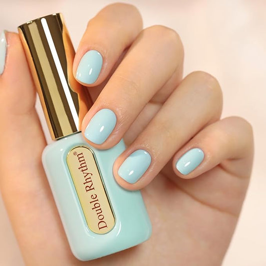 Double Rhythm 0.50 OZ Gel Polish Hema Free Same Color Same Bottle Golden Round Translucent Neutral Natural Milky 15 ML Jelly UV Polish Art DIY at Home (Pastel Blue-C1031)