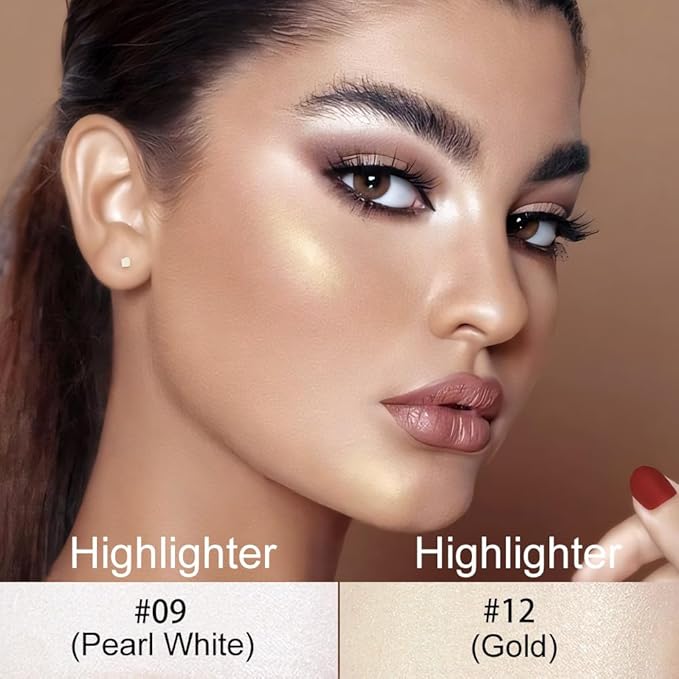 evpct 2Pcs Face Cream Makeup Highlighter Highlight Contour Stick Pearl White & Gold Glitter Contouring Highlighter Makeup Stick and Contour Illuminator Highly Piamented Long Lasting Skin Brighten 9+12-VivaGrace Women