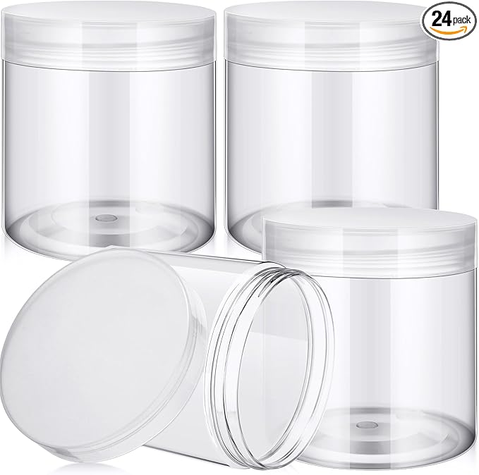 SATINIOR 24 Pieces Empty Clear Plastic Jars with Lids Round Storage Containers Wide Mouth for Beauty Product Cosmetic Cream Lotion Liquid Butter Craft and Food (Clear Lid,16 oz)-VivaGrace Women