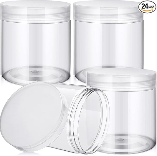 SATINIOR 24 Pieces Empty Clear Plastic Jars with Lids Round Storage Containers Wide Mouth for Beauty Product Cosmetic Cream Lotion Liquid Butter Craft and Food (Clear Lid,16 oz)-VivaGrace Women
