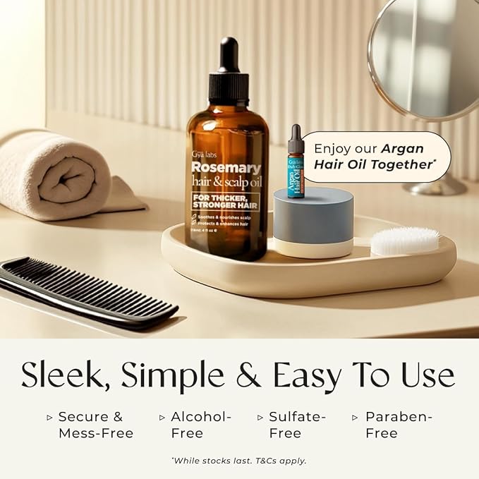 Gya Labs Rosemary & Castor Hair Growth & Styling Oil - 4 Fl Oz - Rosemary to Strengthen Hair - Protect & Tame Frizz, Dry Scalp - Hair & Scalp Hydration with 0.17 Fl Oz Deep Revival Argan Oil-VivaGrace Women