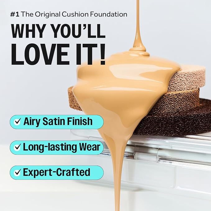 CLIO Kill Cover Founwear Cushion The Original – 20 Shades, Buildable Light to Medium Coverage, Natural Finish, Korean Makeup Foundation, Long-Lasting Skin Fit, 42C CACAO-VivaGrace Women