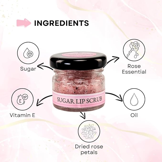 Sugar & Dried Rose Petals Lip Scrub with Vitamin E & Rose Essential Oil - 0.88 Oz/25 gm - Exfoliates-VivaGrace Women