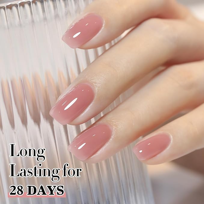 Double Rhythm Gel Polish Translucent Sheer Neutral Natural Light Milky Same Color Same Bottle 15ML Jelly Polish Art DIY at Home (Sheer Pink Nude-A1385)-VivaGrace Women