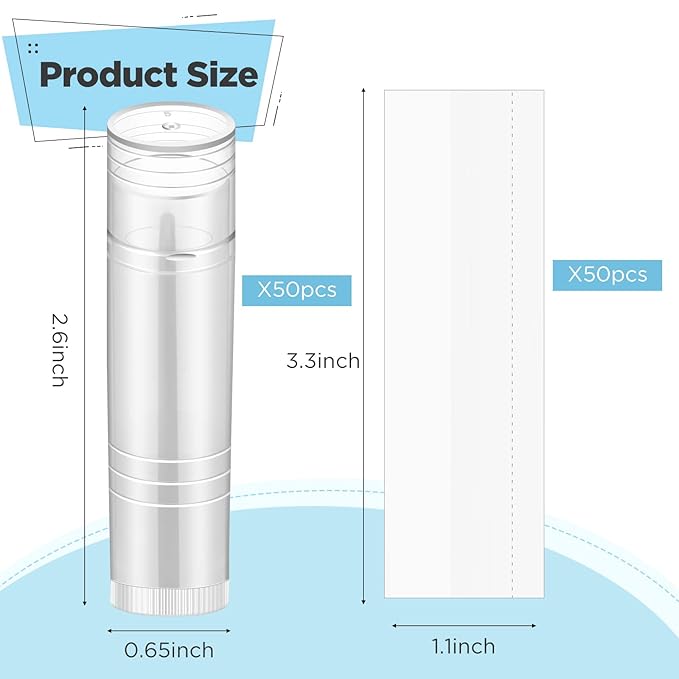 50 Pcs Lip Balm Containers Tubes Empty 3/16 oz Clear Lip Tubes and Shrink Wrap, Lip Gloss Tubes Lip Balm Containers with White Caps Twist Tubes for making Gifts, Travel-VivaGrace Women