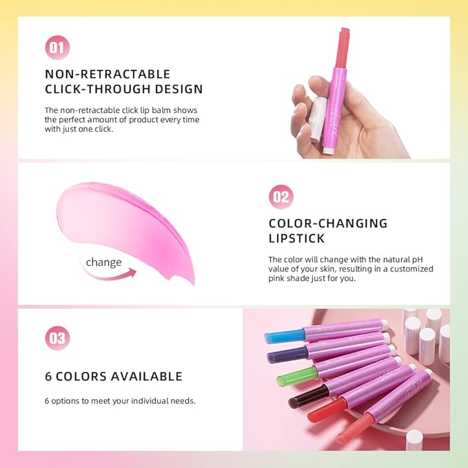 Juicy Lip Balm Shift, Slick Click pH Color Changing Lipstick Hydrating & Moisturizing Color Changing Lip Gloss,Nourishing Lip Care,Lips Moisturizer,Plumping Non-Sticky Sheer Tinted Lip Balm (SET A)-VivaGrace Women