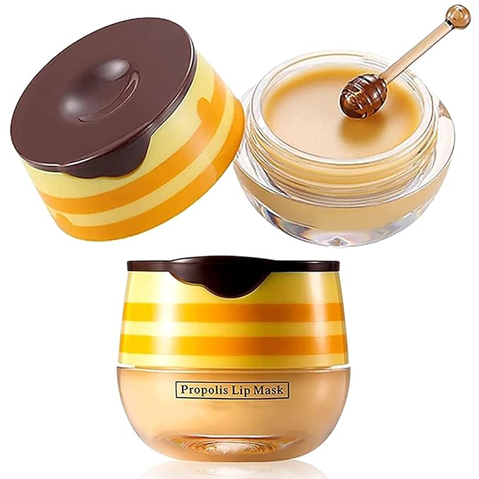 2PCS Lip Balm Honey Pot,Honey & Strawberry Lip Balm, Propolis Moisturizing Honey Lip Mask Lip Balm, Hydrating & Prevention Dry and Cracked Lip Scrubs Exfoliator-VivaGrace Women
