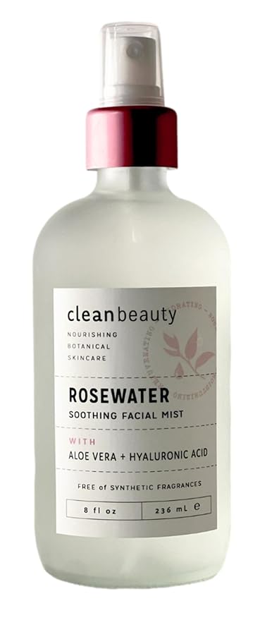 Clean Beauty Rosewater Soothing Facial Mist with Aloe Vera & Hyaluronic Acid - Hydrates, Refreshes & Plumps | Soothe Dry, Irritated Skin (8 Fl Oz)-VivaGrace Women