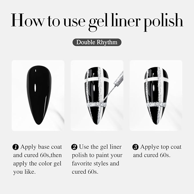 Double Rhythm 6 Pcs 15 ML Gel Liner Polish Nail Art Set Chrome Metallic Glitter Soak Off Gel Polish Kit Nail Art Manicure Salon DIY at Home for Women (Gold Silver Black White-T6-52)-VivaGrace Women