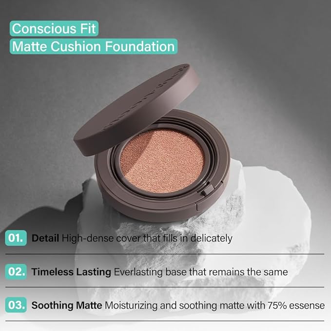 MOONSHOT KOREA Matte Fit Cushion Foundation Full Coverage Matte Finish, Breathable Makeup for Face, Long Lasting, Lightweight K-BEAUTY (23N Cosmic Beige, Matte Fit Cushion)-VivaGrace Women