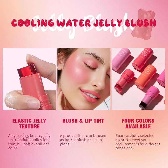 Jelly Cooling Blush Stick, Milk Water Tint, Clear Glossy Long Lasting Sheer Lip & Cheek Stain, Waterproof Light Non-Sticky Buildable Watercolor Finish-Vegan, Cruelty Free (#4 berry, 0.17oz)-VivaGrace Women
