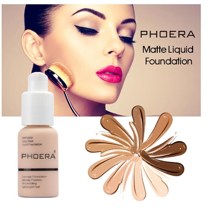 2Pcs Liquid Foundation Full Coverage 24HR Matte Oil Control Concealer 30ml (Nude & Buff Beige) with Kabuki Foundation Brush Flat Top (1pcs-110)-VivaGrace Women