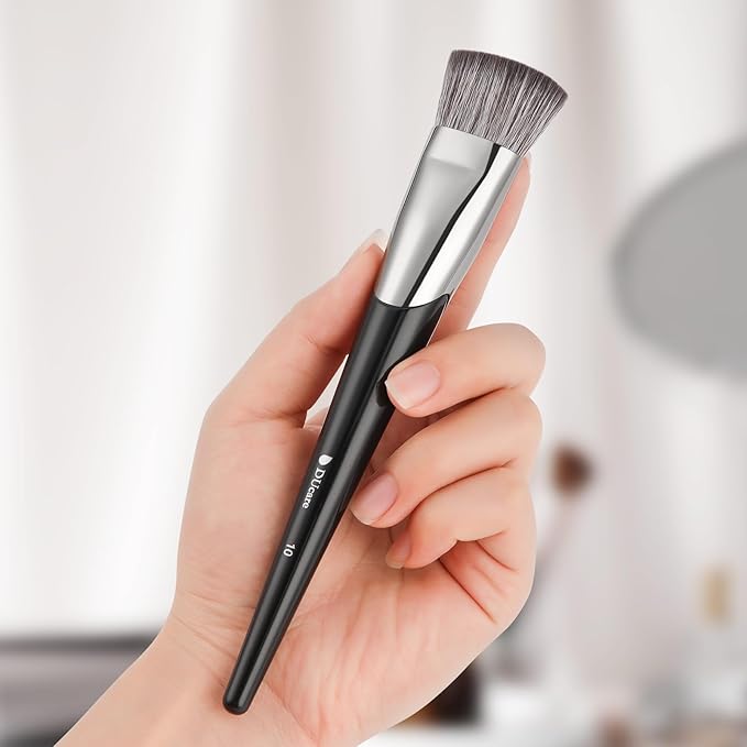 DUcare Foundation Brush Contour Bronzer Self Tanner Makeup Brushes for Liquid Makeup Flat Top Professional Buffing Blending Mineral Powder Face Brush, Black-VivaGrace Women
