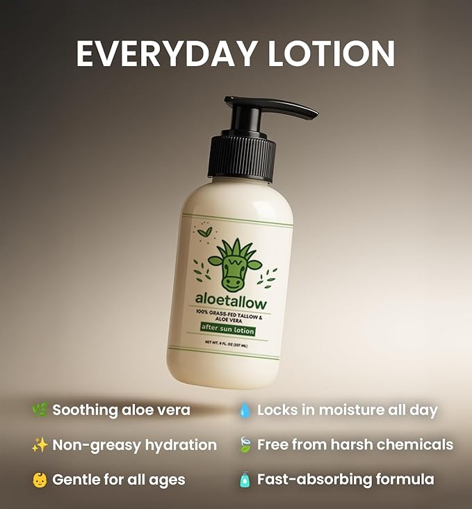 After Sun Lotion for Sunburn Relief & Tan Extender – Aloe Vera & Grass Fed Tallow with Shea & Cocoa Butter – Non-Toxic Daily Body Moisturizer for Dry Skin, Face & After Tanning-VivaGrace Women