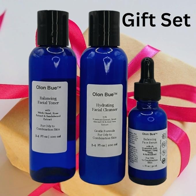 Daily Balancing Skincare Set (3 Pcs) Gift Set, Cleanser, Toner, Serum, Hyaluronic Acid, RoseExtract, Acne Prone Skin Soothing, Regenerating, Hydrating, Anti Aging Skin Care Routine, Vegan-VivaGrace Women