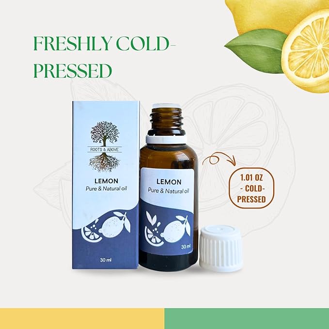 Roots & Above Pure Natural Lemon Essential Oil 1.01 oz/30ml Cold Pressed Oils for Skin, Hair, Massage, Diffusers & Candle Making-VivaGrace Women