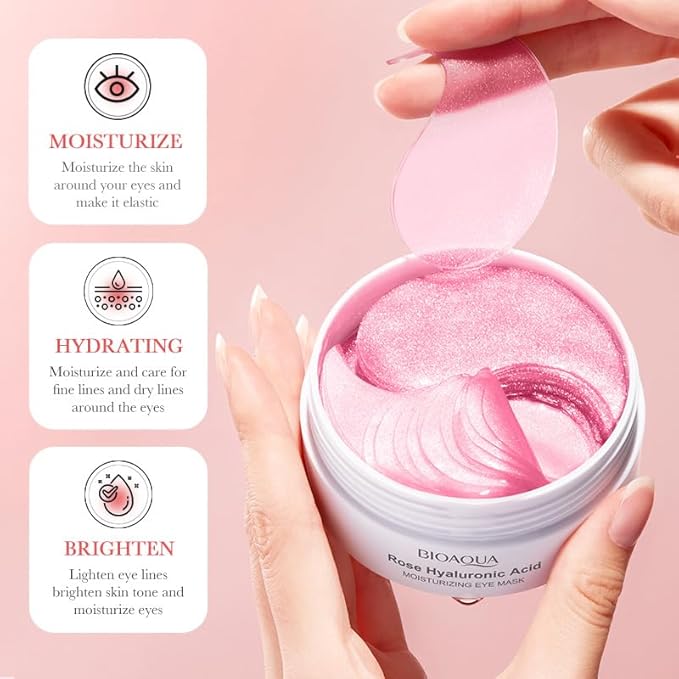 60PCS/30pairs Rose Hyaluronic Acid Moist Eye Mask Nourishing Eye Mask Hydrating Moisturizing Nourishing Eye Zone Eye Mask 80g-VivaGrace Women