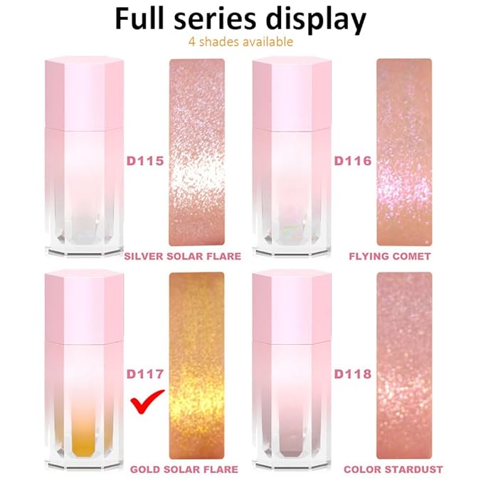 evpct Gold Highlighter Makeup Liquid, Gold Glitter Iridescent Face Festival Highlighter Makeup Waterproof Long Lasting Halographic Shimmer Shimmery Body Highlighter Makeup Palette Stick Illuminators-VivaGrace Women