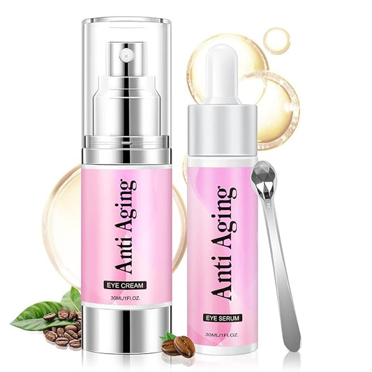 5% Caffeine Eye Cream Eye Serum Kit for Dark Circles Under Eye Treatment For Puffiness Bags And Wrinkles Eye Cream Anti Aging Eye Serum & Eye Roller 2 Fl Oz-VivaGrace Women