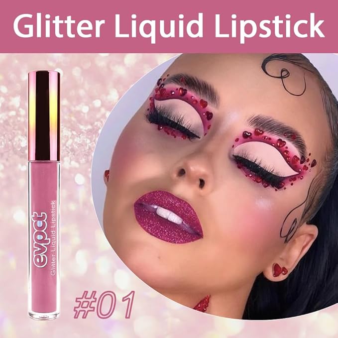 evpct 1Pcs Mauve Matte to Glitter Liquid Lipstick Lip Set Kit, Long Lasting Matte Diamond Glitter Lipstick Waterproof, Colorful Sparkly Glossy Metallic Shimmer Sparkle Lip Gloss for Women 01#-VivaGrace Women