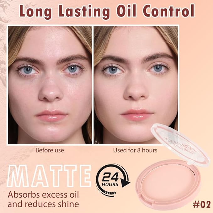 Oil Control Face Pressed Powder, Matte powder setting powder, long-lasting and waterproof loose powder, Flawless Lightweight Face Cosmetics, Cruelty-free, (02, 1 Pcs)-VivaGrace Women