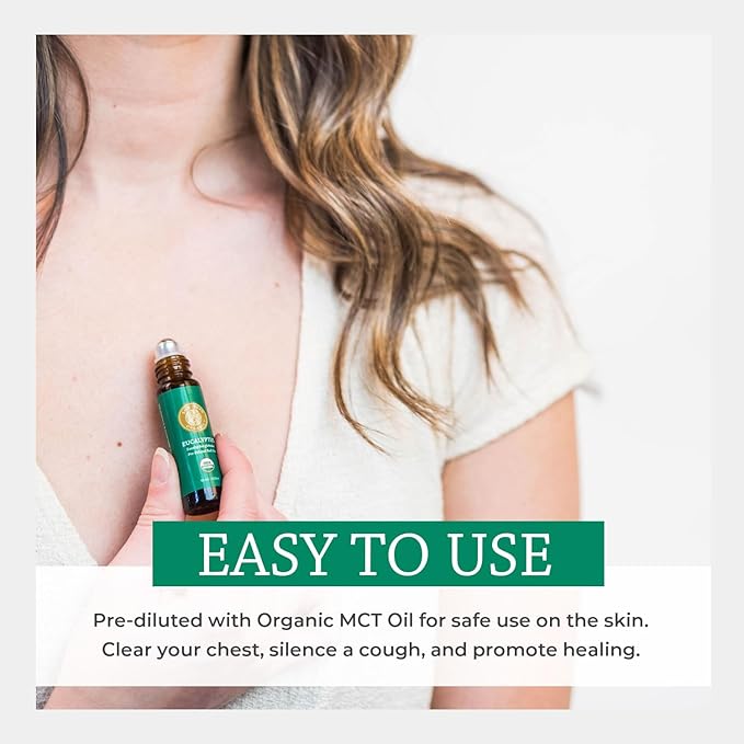 Silk Road Organic Eucalyptus Essential Oil Roll On, 100% Pure USDA Certified - Respiratory Health, Colds, Cough, Sinus & Allergy Congestion - 10 ml Roller - Always Pure, Always Organic-VivaGrace Women