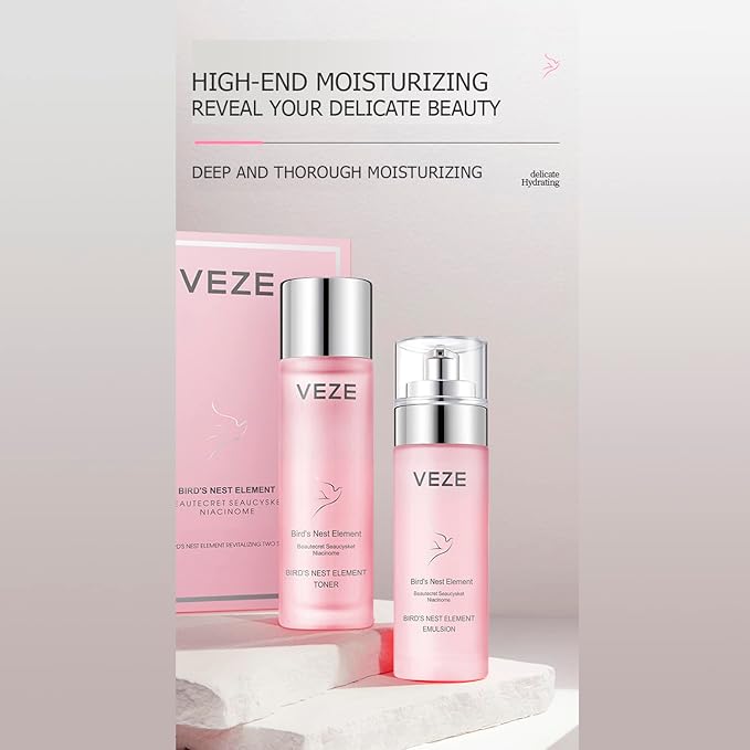 VENZEN Bird's Nest Element Beautecret Seaucysket Niacinome Set Moisturizing Body Face Hand Skincare Delicate Hydration Toner Emulsion 2Pcs Gift Box-VivaGrace Women