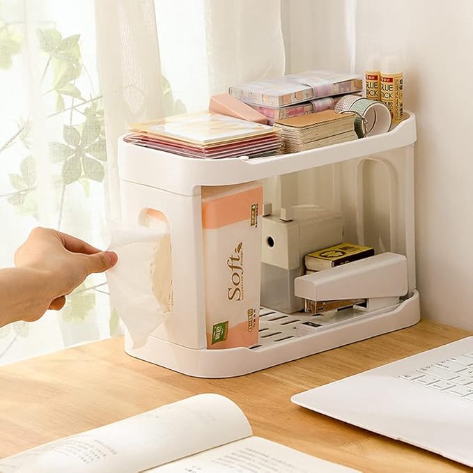 2-Tier Desk Organizers & Dispensers，Mail Holder for Office Desk Organization，Kitchen Spice Rack or Bathroom Countertop Organizer, Gift for Teachers, Classmates, and Friends,White-VivaGrace Women