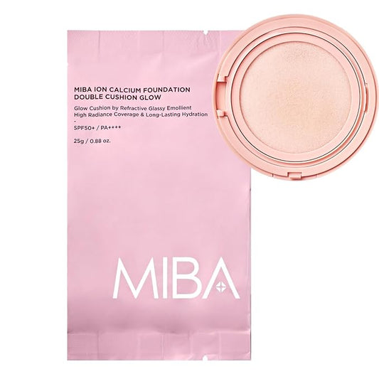 MIBA Ion Calcium Foundation Double Cushion Glow 25 g / 0.88 oz Big Cushion SEASON 3. Long Lasting Cover Effect. Moisture glow. Skin tightening relief. Smooth adhesion. (#23 Rosy Beige Refill)-VivaGrace Women