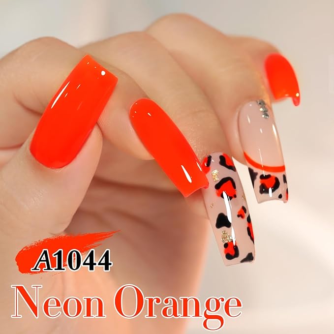 Double Rhythm 0.50 OZ Gel Polish Hema Free Same Color Same Bottle Golden Round Translucent Neutral Natural Milky 15 ML Jelly UV Polish Art DIY at Home (Neon Orange-C1044)