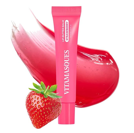 Vitamasques Lip Butter Balm Strawberry, Korean Lip Balm - Peptide Lip Treatment - Lip Balm Hydrating - Light Tinted Lip balm - Made in Korea - 0.33 fl.oz-VivaGrace Women
