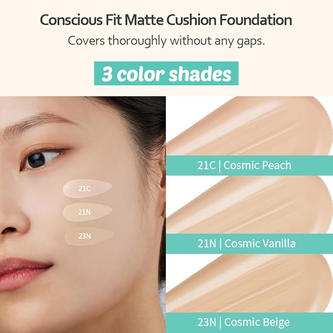 MOONSHOT KOREA Matte Fit Cushion Foundation Full Coverage Matte Finish, Breathable Makeup for Face, Long Lasting, Lightweight K-BEAUTY (21C Cosmic Peach, Matte Fit Cushion)-VivaGrace Women