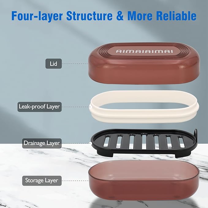 Travel Soap Container, Translucent Visible Soap Box, Travel Soap Holder with Removable Draining Layer, Portable Soap Case for Traveling, Camping, Gym (Red Style A)-VivaGrace Women