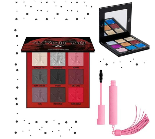 Jeffree Star Cosmetics Weirdo Mini Palette + Mini Controversy & Black Jeffree Star Approved Mascara Bundle of 3, Red-VivaGrace Women